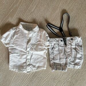 Boboli Linen shirt and matching shirt set with suspenders, 12 months